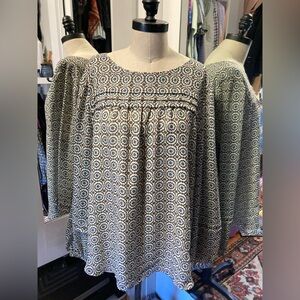 LOFT Geometric Patterned Women's Long Sleeve Lined Blouse, Size XL